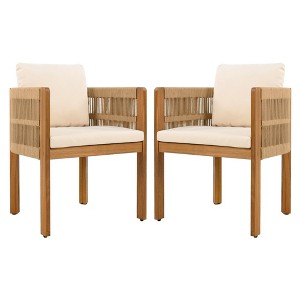 Set of 2 Acacia Wood Outdoor Dining Chairs with Rope Arms, Patio Chairs with Waterproof Washable Cushions, Modern Wooden Dining Chair for Garden-Koiai - 1 of 4