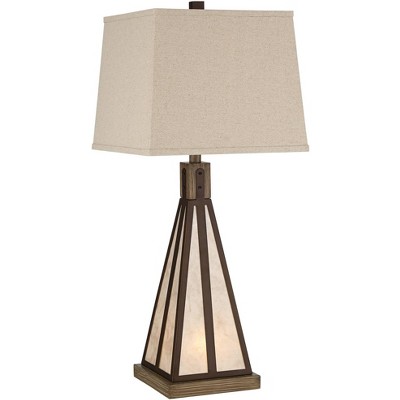  Franklin Iron Works Rustic Industrial Table Lamp with USB Port Nightlight Oiled Bronze Mica Tapered Rectangular Burlap Living Room 