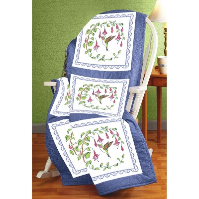 Janlynn Stamped Cross Stitch Quilt Blocks 18"X18" 6/Pkg-Hummingbird