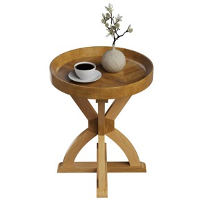 Side Table - Mango Wood Pedestal Table for Couch, Loveseat, Entryway, or Bed - Farmhouse Living Room Furniture by Lavish Home (Natural) - 1 of 4