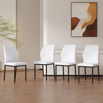 Vynxaria Luxury Simple Chair Set - 6 White PU High Resilience Dining Chairs with Silver Metal Legs