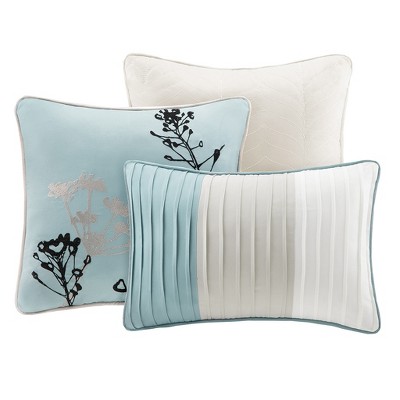 Blue and White 7 Piece Queen Microfiber Bedspread Set