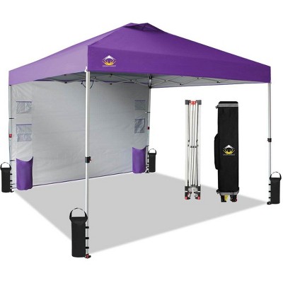 CROWN SHADES 10x10 Canopy Tent  Pop Up Canopy Outdoor Shade with Pockets Sidewall, One Person Set Up Center Lock