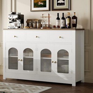 Jojoka 55" Sideboard Buffet Cabinet with Adjustable Shelves, Drawers & Glass Doors – Multi-functional Storage, Coffee Bar, Dining & Living Room - 1 of 4