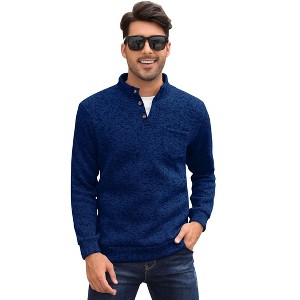 BLUEMING Men's Marled Knit Fleeced Sweatshirts Henley Neck Tops Warm Knitted Winter Thermal Sweat Shirts Button Mens Pullovers - 1 of 4