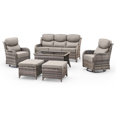 Belord Outdoor Patio Furniture with 6-inch Extra Thick Cushions, High Back Patio Furniture Set with Swivel Chairs, 6 Pieces Outdoor Conversation Set