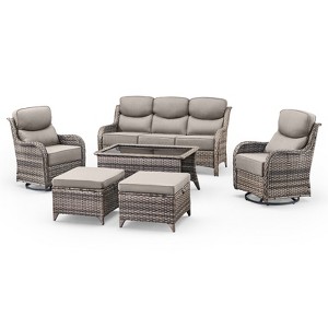 Belord Outdoor Patio Furniture with 6-inch Extra Thick Cushions, High Back Patio Furniture Set with Swivel Chairs, 6 Pieces Outdoor Conversation Set - 1 of 4