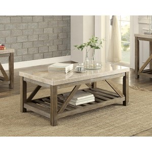 Industrial Style Angled Support 1pc Cocktail Table with Bottom Shelf Marble Top Creamy White Wooden Living Room Furniture Coffee Table - 1 of 1