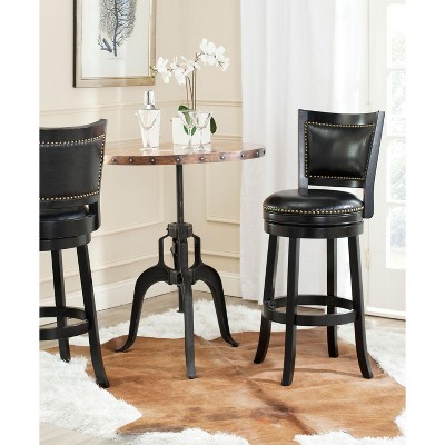 Black Faux Leather Swivel Bar Stool with Nailhead Trim