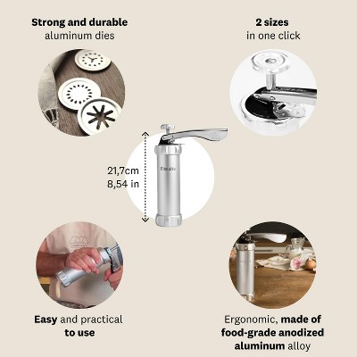 Marcato Silver Anodized Aluminum Biscuit Maker Press with 20 Cookie Disc Shapes