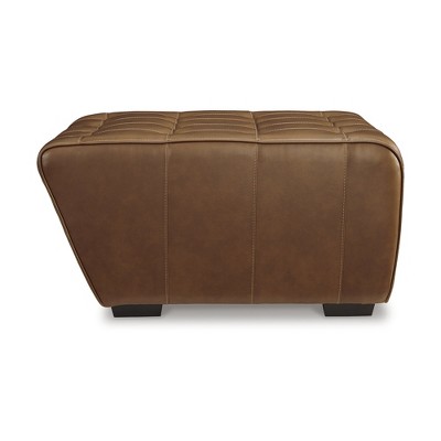 Brown Tufted Leather Match Mid-Century Modern Ottoman