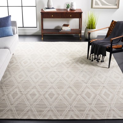 Ivory Geometric Wool Square Handwoven Area Rug 54"