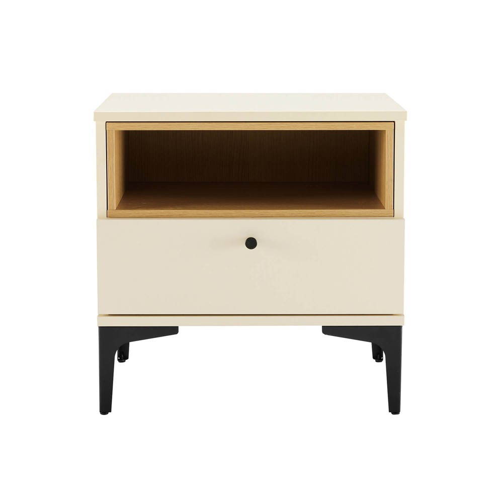Manhattan Comfort Amara 20" 1-Drawer Nightstand Cream and Light Oak