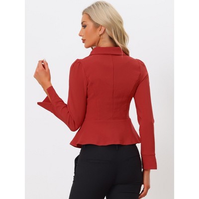INSPIRE CHIC Women's Elegant Peter Pan Collar Long Sleeve Button Work Peplum Blazer Red Small — фото 3