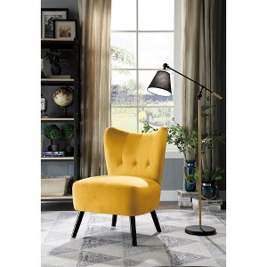 Unique Velvet Accent Chair with Button-Tufted Back and Brown Wood Legs ¨C Modern Home Furniture - 1 of 4