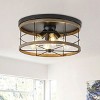 Dewdrop Farmhouse Flush Mount Ceiling Light, Rustic Black Cage Fixture with Wood Grain Accents for Kitchen Hallway Bedroom - 2 of 4