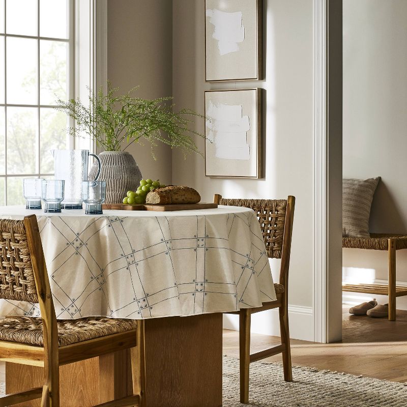 70&#34; Round Windowpane Oiled Tablecloth Blue - Threshold&#8482; designed with Studio McGee, 3 of 5