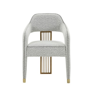 Cream Linen Upholstered Arm Chair with Gold Metal Accents