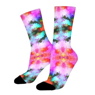 Bright Colorful Pink Aqua Red Women Printed Crew Socks Funny Funky Socks Soft Polyester Novelty Gifts for Artists Men