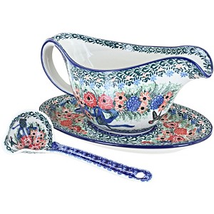 Blue Rose Polish Pottery 239-561 Ceramika Artystyczna Gravy Boat with Ladle - 1 of 1