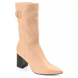 Journee Collection Womens Wilo Tru Comfort Foam Wide Calf Stacked Heel Mid Calf Boots, Tan 8.5