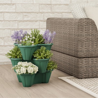 Hunter Green 3-Tier Space-Saving Stacking Planter for Indoors & Outdoors