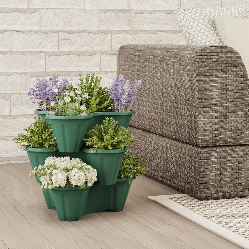 Pure Garden 3-Tier Stacking Planters - Space Saving Flowerpots for Indoor/Outdoor Vertical Herb & Vegetable Garden, 4 of 8
