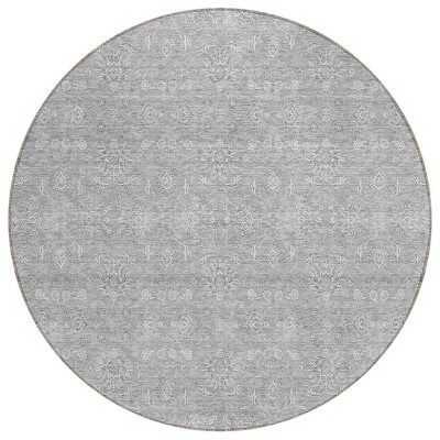Gray Silver And Ivory Floral Washable Indoor Outdoor Area Rug