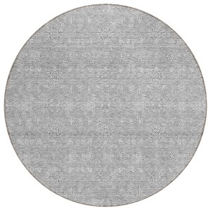 Gray Silver And Ivory Floral Washable Indoor Outdoor Area Rug - 1 of 4