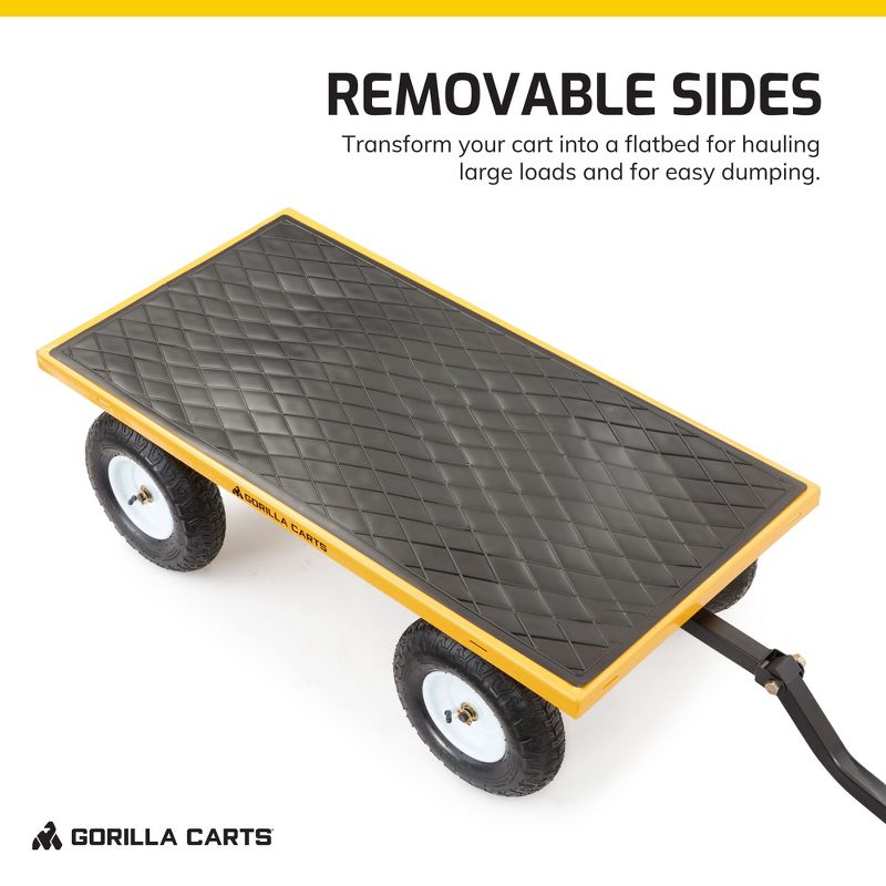 Gorilla Carts 1200lbs. Capacity Industrial Steel Utility Wagon with Removable Sides and 2 in 1 Handle for Towing - Yellow (GOR1201B), 6 of 8