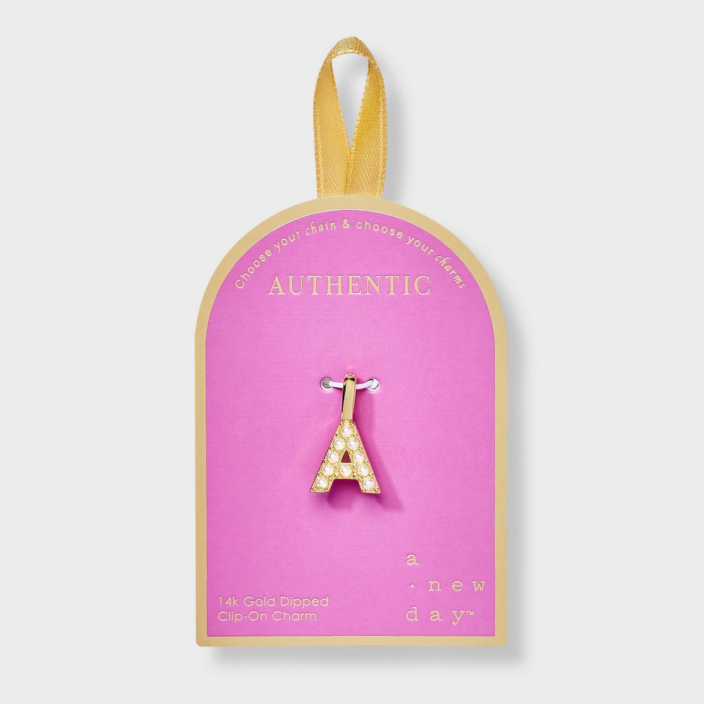 14K Gold Dipped Pearl "A" Letter Charm - A New Day™ Gold