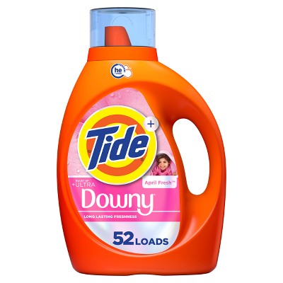Tide + Downy April Fresh HE Deep Cleaning Concentrated Liquid Laundry Detergent 52 Loads - 73 fl oz: Odor Control, Paraben-Free, Spill-Resistant Lid