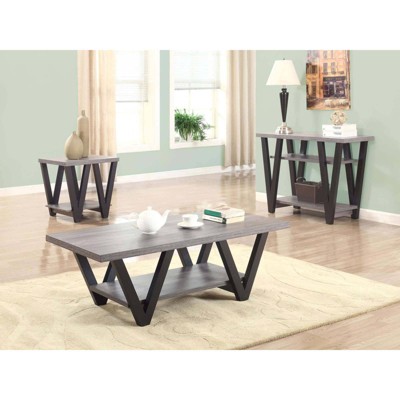 Transitional V-Shaped Black & Gray Wood Coffee Table