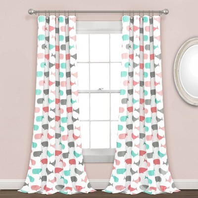 52"x84" Whale Room Darkening Window Curtain Panel Set Pink/Aqua - Lush Décor