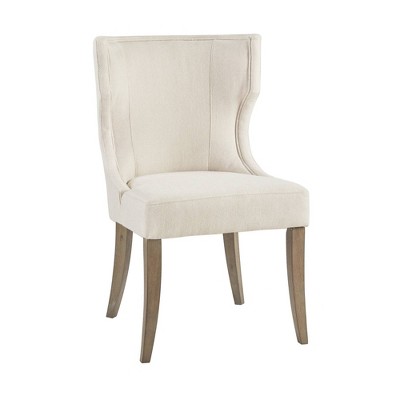 Cream Upholstered Wingback Dining Chair with Rubberwood Legs
