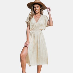 Women's Striped Side Split Midi Cover-Up Dress - Cupshe - 1 of 4