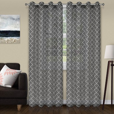 Trellis Geometric Sheer Grommet-Top Curtain Panels by Blue Nile Mills