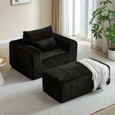CENGHU Corduroy Upholstered Sofa Couch, Bean Bag Chair, Sponge Sectional Sofa Lounge Chair with Ottoman, Single Sofa Sleeper Chair
