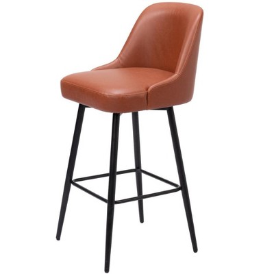 HomeRoots 30" Brown And Black Faux Leather And Steel Bar Height Swivel Bar Chair