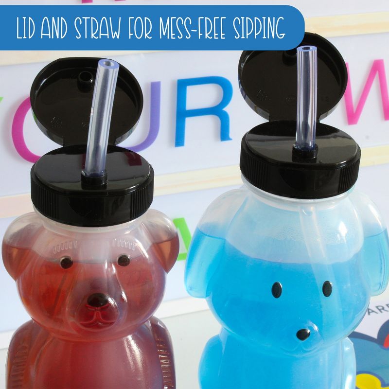 Darware Cat, Dog and Bear Straw Cups, 3pc Set; 8oz Therapy Sippy Bottles w/Flexible Straws, 4 of 9