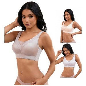 INSPIRE CHIC 3 Pcs Women's V-Neck Mesh Wirefree Adjustable Straps U Back Minimizers Bras - 1 of 4