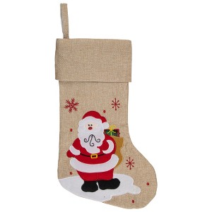 Northlight 19" Burlap Standing Santa With Present Bag Christmas Stocking - 1 of 4