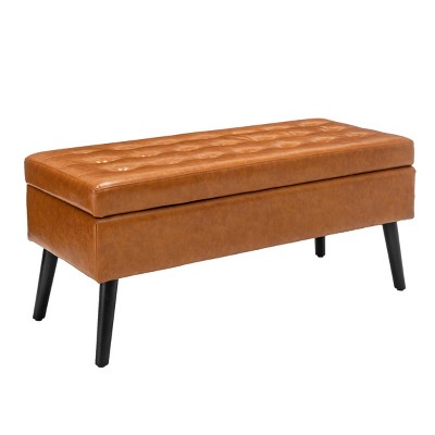 GlasFlength Ottomans and Benches Modern Storage Bench with Elegant Design for Bedroom Entryway Living Room, Brown, 43.3"*17.7"*18.9"