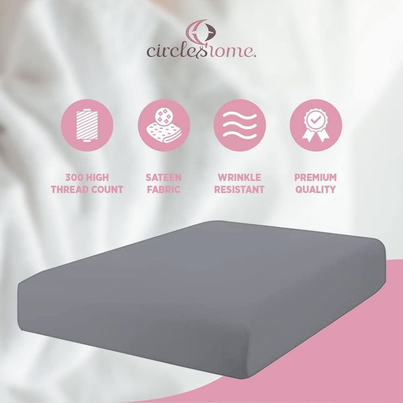 Circles Home Cotton Sateen Fitted Sheet Only - 300 Thread Count - Soft as Silk & Durable as Nylon, 5 of 8