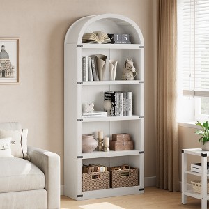 Bookcase 5 Shelf Arched Bookshelf 71.65in Tall Bookcase Farmhouse Display Storage Rack Wooden Bookshelves for Home Office, Living Room - 1 of 4