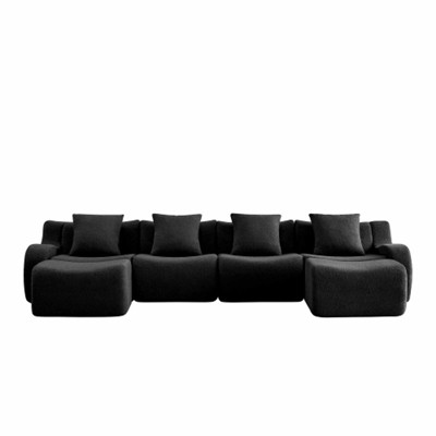 Aukfa Modular Teddy Fabric Sofa,Convertible Modular Sectional Sofa Set , 4-Seats with 1/2 Ottoman Soft Boneless Design for Living Room