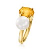Ross-Simons 7.5-8mm Cultured Pearl and 1.60 Carat Citrine Toi Et Moi Ring in 18kt Gold Over Sterling - 3 of 4