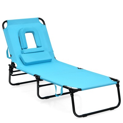 Tangkula Outdoor Folding Beach Chaise Lounge Chair Adjustable Camping Recliner
