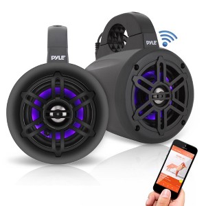 Pyle Waterproof Bluetooth Marine Tower Speakers, 4" Subwoofer, LED Lights, Wireless Music Streaming, 300W MAX, Includes Mounting Clamps – PLMRLEWB47BB - 1 of 4