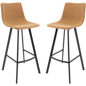 LeisureMod Elland Bar Stool in Leather Upholstery - Modern Counter Height Stool with Iron Legs and Footrest for Kitchen, Bar, and Pub, Set of 2 - 1 of 4